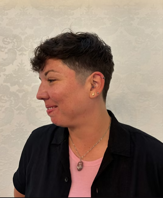 Short textured curly haircut styling Albuquerque hair salon